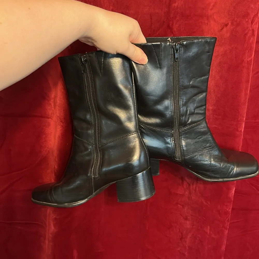 Vintage Easy Spirit Black Heel Boots Square Toe 8 2A Narrow *READ AND SEE PICS* - Picture 2 of 4